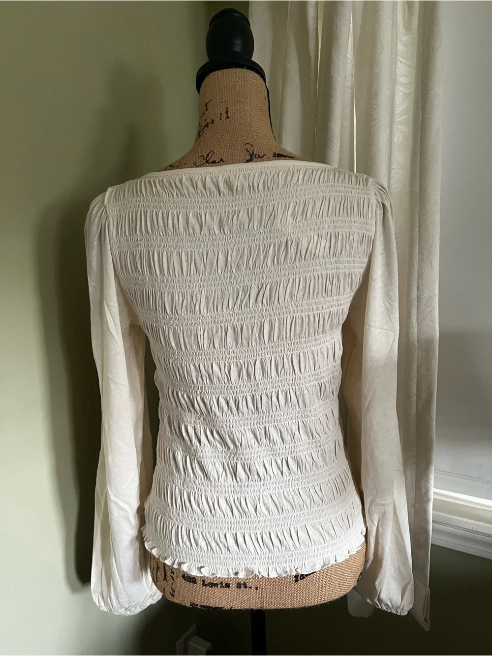 Madewell Ivory Smocked Long-Sleeve Cotton Blouse - Size Medium, Brand NWT
